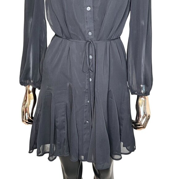 NWT LOFT Black Chiffon Button Mini Dress Size Small - Picture 6 of 10
